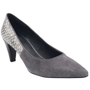 LOGO Lori Goldstein Women Linda Pointed Toe Pump Heels Size US 5M Pewter Snake